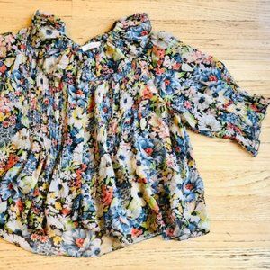 DOEN floral print ruffle and pleated blouse
